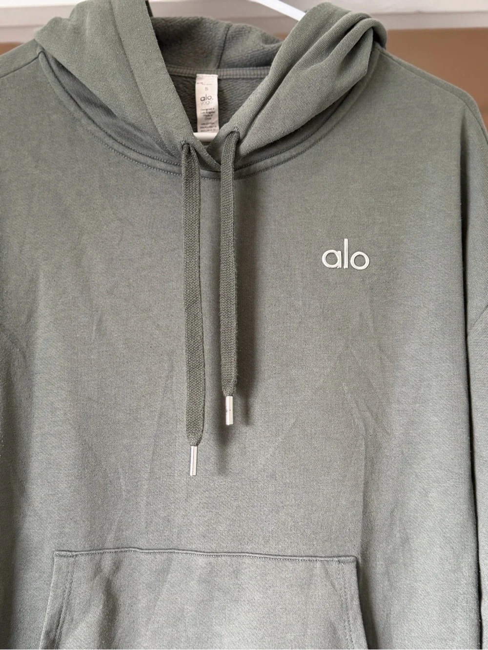 Alo Yoga Accolade Oversized Hoodie Sage Green Fleece Pullover Size Small